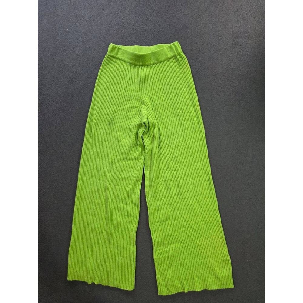 Nap 100% cashmere Ribbed Lounge Pants Lime Y2K Green Medium A011008 - Picture 2 of 12